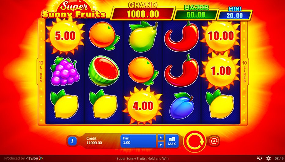 Rouleaux de la machine à sous Super Sunny Fruits: Hold and Win